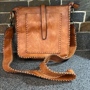 Antik Kraft Brown Crossbody Bag with Stitch Detail